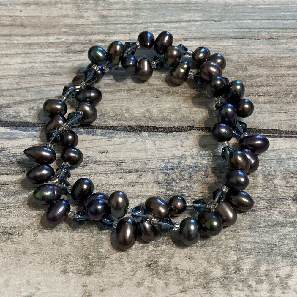 tahitian pearl bracelet stretch Beautiful Black Rainbow‎ Shine